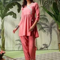 Bani Women Embroidered V-Neck Angrakha Tunic With Trousers-picture-58
