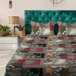 KLOTTHE Multicoloured Geometric 300 TC King Bedsheet with 2 Pillow Covers-picture-32