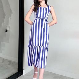 Popwings Striped Sheath Midi Dress-image-6