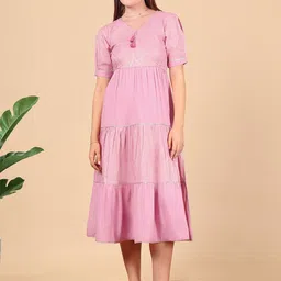True Shape Women Embroidered Tiered Midi Dress-image-61