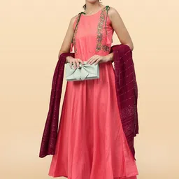 Anouk Rustic Women Solid Embroidered Kurta with Trousers & Dupatta-11