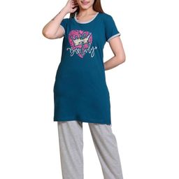 E-MAX Women Blue Cotton Printed Night suit-image-28