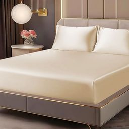 San Marino Gold-Toned Satin Fitted 350 TC King Bedsheet Set-1.82 m x 1.98 m-image-40