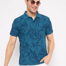 KASMA Floral Printed Polo Collar Cotton Regular Fit T-Shirt-image-5