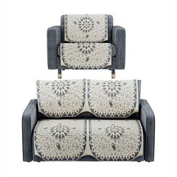 RUBOXA Grey & White 6 Pieces Printed Velvet Sofa Covers-29