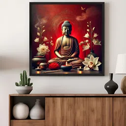 999Store Red & Grey Canvas Buddha Religious Wall Art-5