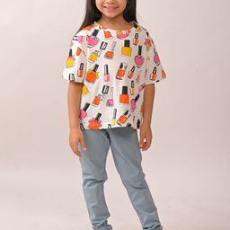 Anthrilo Girls Summer Nail Paint Printed Round Neck T-Shirt With Leggings-17