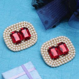 StyleCast Gold Plated Pearls Beaded & Rhinestones Studded Square Studs-image-63