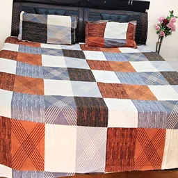 V.R.ENTERPRISES Blue & Brown Geometric 210 TC Queen Bedsheet with 2 Pillow Covers-image-20