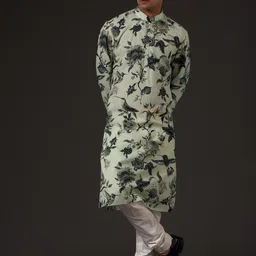 Balance by Rohit Bal Men Floral Printed Straight Kurta with Churidar-17