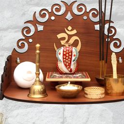 HEARTILY Maroon & Gold-Toned Floral Wall Mounted Wooden Home Temple-41