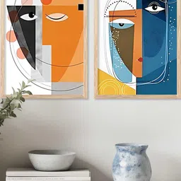 WALLLANE Multicoloured 2 Piece Wood Abstract Wall Paintings-9