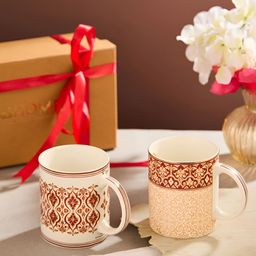 Fabindia White & Brown Printed Ceramic Glossy Mugs Set of Cups and Mugs-12