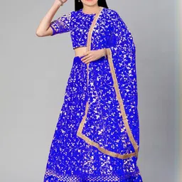 F Plus Fashion Girls Maroon Net Semi-Stitched Lehenga Choli-picture-34