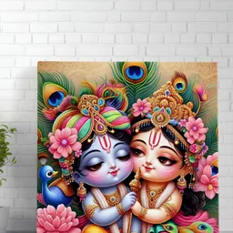 Livin'luxe Pink & Blue Radha Krishna Religious Canvas Wall Paintings-image-72