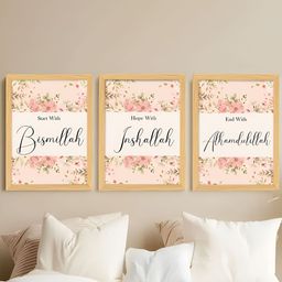Myntra Elegant Homes Pink & White 3 Piece Synthetic Wood Religious Wall Paintings-23