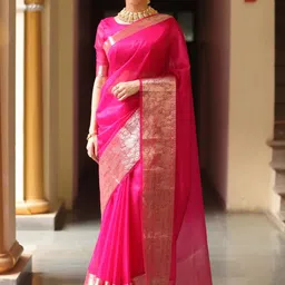 KALINI Solid Woven Design Zari Organza Kanjeevaram Saree-picture-9