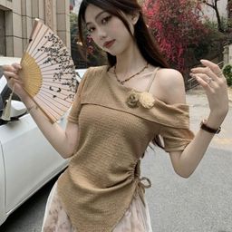 KPOP Women Self Design One Shoulder Top-image-97