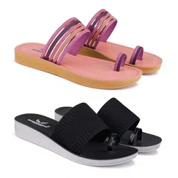 BERSACHE Pack Of 2 Open Toe Flats-13