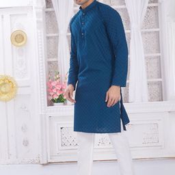 PulseIQ Men Ethnic Motifs Embroidered Regular Thread Work Kurta with Pyjamas-image-86