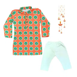 AHC Unisex Kids Ethnic Motifs Printed Regular Pure Cotton Kurta with Pyjamas-21