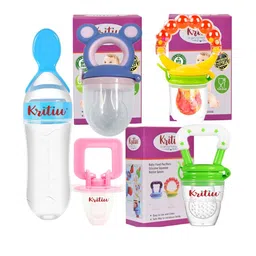 Kritiu 5Pcs Blue & Transparent Printed BPA-Free Silicone Food Feeders-image-100