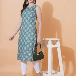 Tviksha Fashion Floral Printed Round Neck Sleeveless Straight Kurta-picture-47