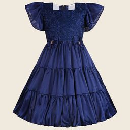 Wish Karo Girls Embroidered Pleated Flared Sleeve Knee Length Fit & Flare Dress-image-17