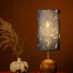 green girgit Brown Printed Wood Cylindrical Shaped Table Lamp-image-47