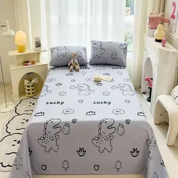 JC HOME Grey & Black 140 TC Queen Bedsheet with 2 Pillow Covers-image-40