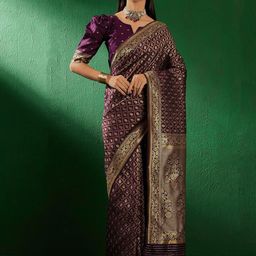 HERE&NOW Woven Design Zari Silk Blend Designer Banarasi Saree-picture-23