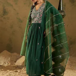Indo Era Women Floral Embroidered Empire Liva Kurta with Trousers & With Dupatta-52