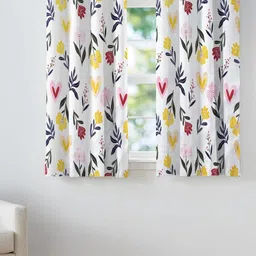 ANA White & Green Set of 2 Floral Room Darkening Window Curtain-14