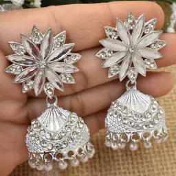 MEIRA JEWELLERY Artificial Stones Studded & Beaded Dome Shaped Jhumkas-picture-30