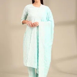Anouk Floral Embroidered Regular Pure Cotton Straight Kurta with Trousers & Dupatta-image-58