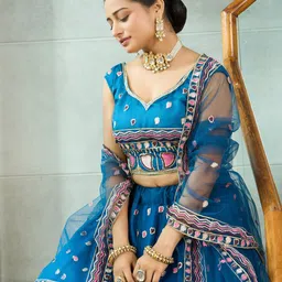 Warthy Ent Embroidered Sequinned Semi-Stitched Lehenga & Unstitched Blouse With Dupatta image 3