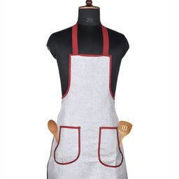 Aura Grey & Red Waterproof Skin Friendly Breathable Kitchen Aprons With Two Pockets-11
