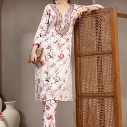 Sangria Women Floral Printed Regular Kurta with Trousers-picture-30