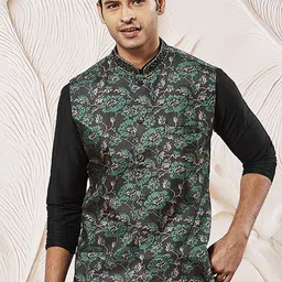 VASTRAMAY Printed With Embroidered Collared Nehru Jacket-23
