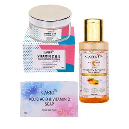 CARET ORGANIC Set Of 3 Vitamin C Cream, Papaya Face Wash & Kojic Acid Vitamin C Soap-90