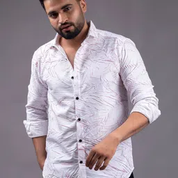 WILNERCROWN Men Classic Fit Floral Printed Spread Collar Cotton Casual Shirt-image-86