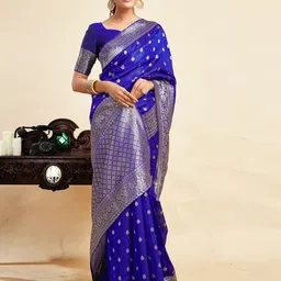 HERE&NOW Floral Zari Silk Blend Kanjeevaram Saree-picture-21