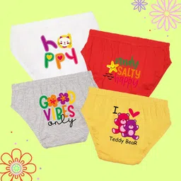 NUSYL Girls Pack Of 4 Printed Snug fit Pure Cotton Basic Briefs-image-51