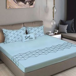 Bodycomfy Jersey Turquoise Blue Printed Cotton Fitted 400TC King Bedsheet Set 1.98m x 1.8m-image-80
