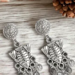 Sangria Silver-Plated Coin Contemporary Oxidised Drop Earrings-36