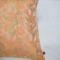 RoyalDeco Bageecha Peach-Coloured 4 Pieces Ethnic Brocade Silk Square Cushion Covers image 4