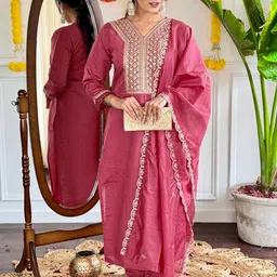 Moda Rapido Women Ethnic Motifs Embroidered Kurta with Trousers & Dupatta-23