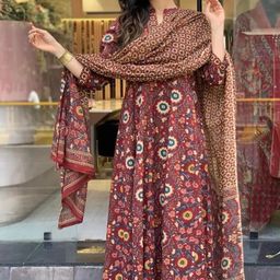 KALINI Floral Printed Mandarin Collar A-Line Kurta With Trouser And Dupatta-2