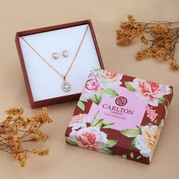 Carlton London 18kt Rose Gold Plated CZ Necklace & Earring Set-45