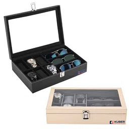 Kuber Industries 2-Pcs Black & Grey 6+3 Slots Wrist Watch Organisers-32